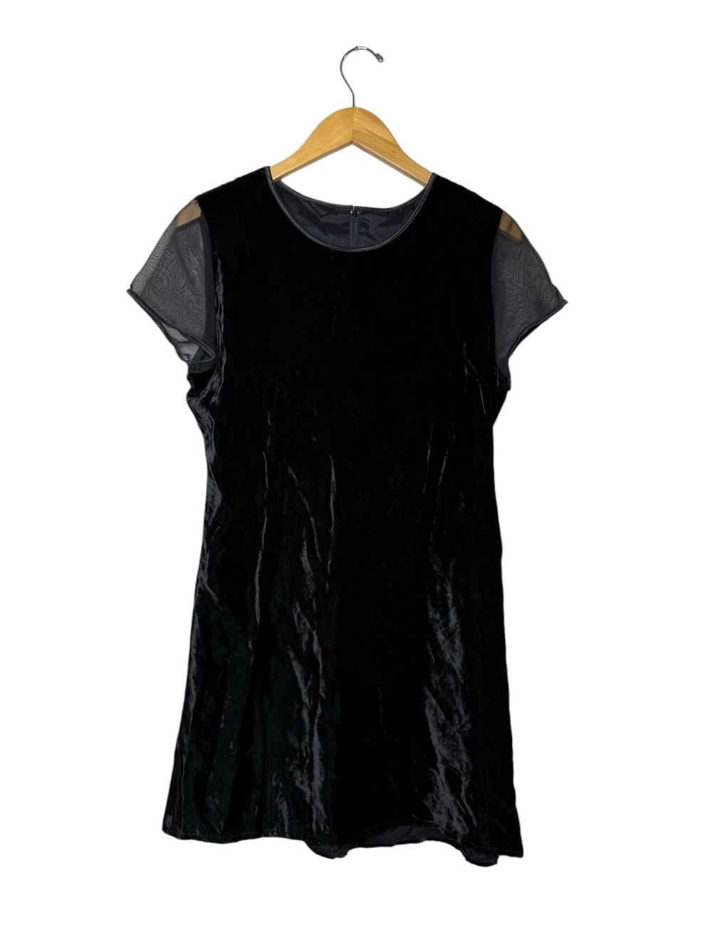 Vtg 80's 90's Black Velvet Short Sleeve Mini Dress Dark Witchy Goth Cocktail